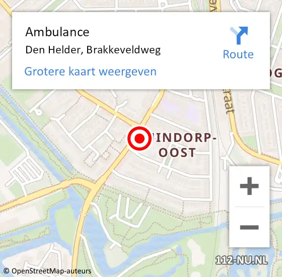 Locatie op kaart van de 112 melding: Ambulance Den Helder, Brakkeveldweg op 11 april 2024 06:37