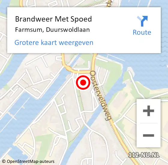 Locatie op kaart van de 112 melding: Brandweer Met Spoed Naar Farmsum, Duurswoldlaan op 11 april 2024 08:08
