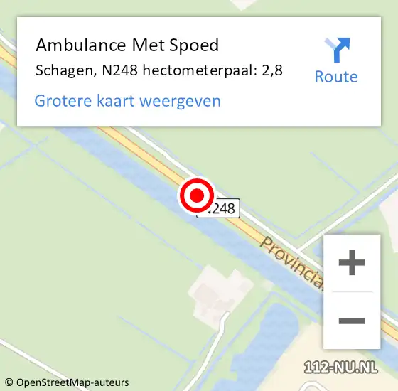 Locatie op kaart van de 112 melding: Ambulance Met Spoed Naar Schagen, N248 hectometerpaal: 2,8 op 11 april 2024 08:11