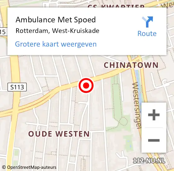 Locatie op kaart van de 112 melding: Ambulance Met Spoed Naar Rotterdam, West-Kruiskade op 11 april 2024 08:13