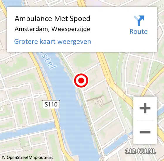 Locatie op kaart van de 112 melding: Ambulance Met Spoed Naar Amsterdam, Weesperzijde op 11 april 2024 09:08