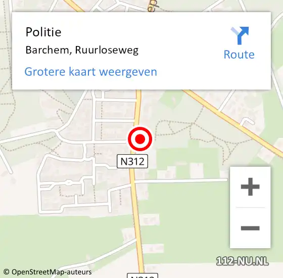 Locatie op kaart van de 112 melding: Politie Barchem, Ruurloseweg op 11 april 2024 09:28