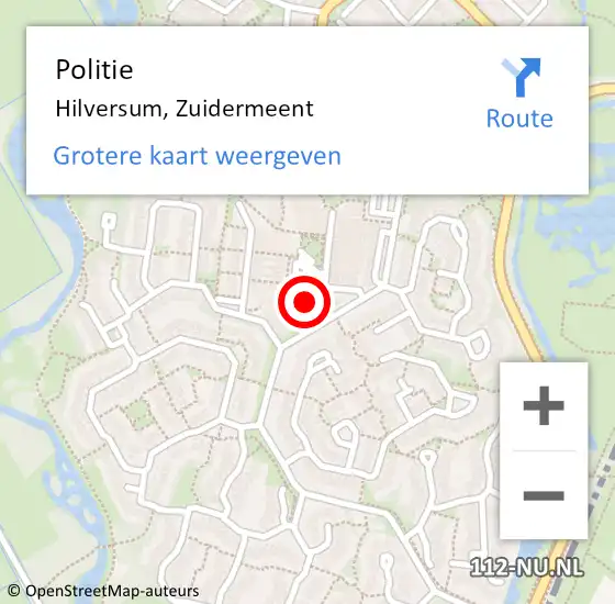 Locatie op kaart van de 112 melding: Politie Hilversum, Zuidermeent op 11 april 2024 09:31