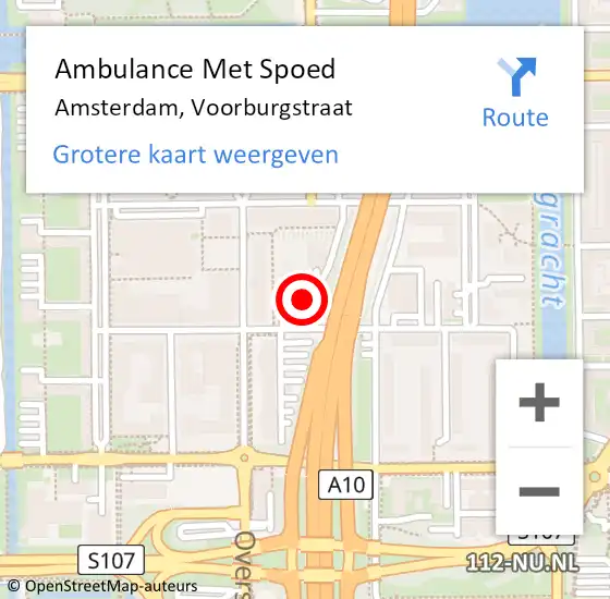 Locatie op kaart van de 112 melding: Ambulance Met Spoed Naar Amsterdam, Voorburgstraat op 11 april 2024 12:22