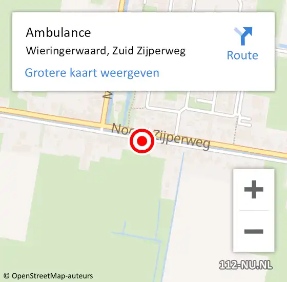 Locatie op kaart van de 112 melding: Ambulance Wieringerwaard, Zuid Zijperweg op 11 april 2024 12:41