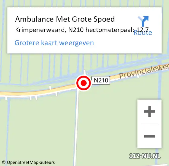 Locatie op kaart van de 112 melding: Ambulance Met Grote Spoed Naar Krimpenerwaard, N210 hectometerpaal: 12,7 op 11 april 2024 12:46