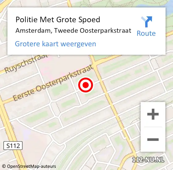 Locatie op kaart van de 112 melding: Politie Met Grote Spoed Naar Amsterdam, Tweede Oosterparkstraat op 11 april 2024 13:30