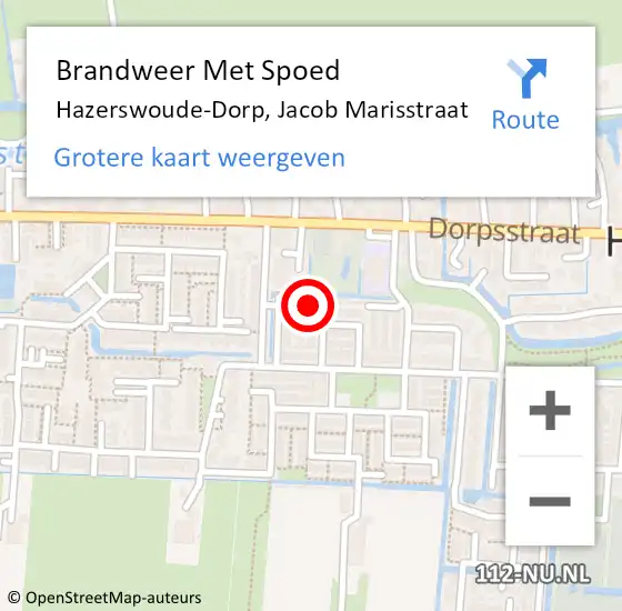 Locatie op kaart van de 112 melding: Brandweer Met Spoed Naar Hazerswoude-Dorp, Jacob Marisstraat op 11 april 2024 13:45