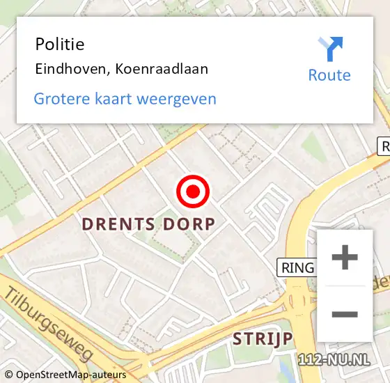 Locatie op kaart van de 112 melding: Politie Eindhoven, Koenraadlaan op 11 april 2024 13:47