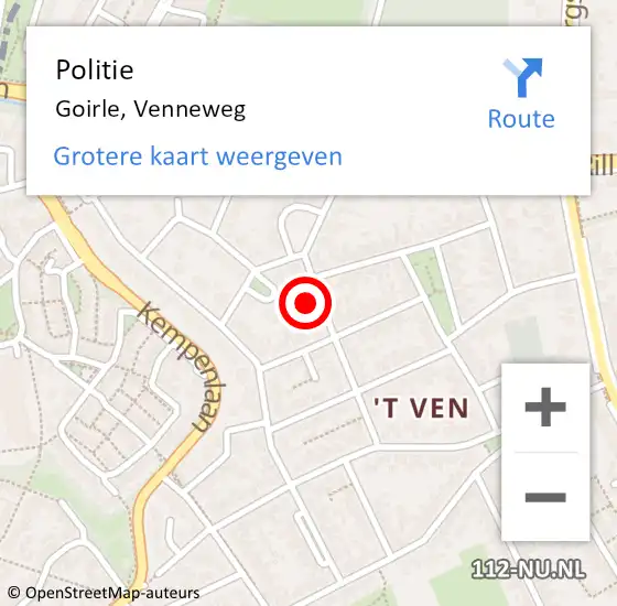 Locatie op kaart van de 112 melding: Politie Goirle, Venneweg op 11 april 2024 14:39