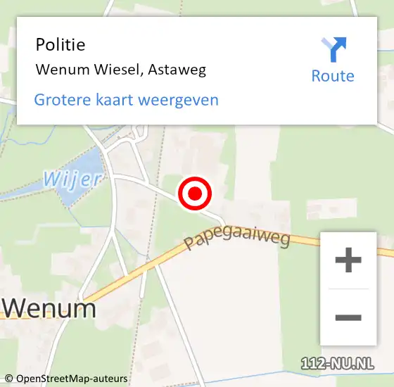 Locatie op kaart van de 112 melding: Politie Wenum Wiesel, Astaweg op 11 april 2024 14:44