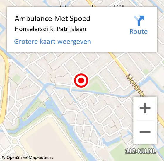 Locatie op kaart van de 112 melding: Ambulance Met Spoed Naar Honselersdijk, Patrijslaan op 11 april 2024 15:22