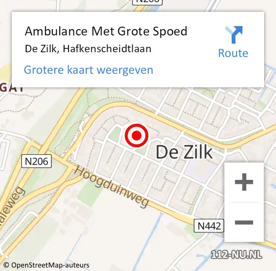 Locatie op kaart van de 112 melding: Ambulance Met Grote Spoed Naar De Zilk, Hafkenscheidtlaan op 11 april 2024 15:44