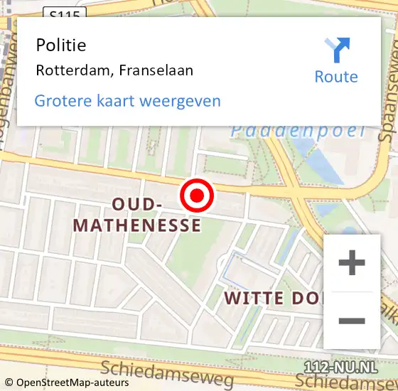 Locatie op kaart van de 112 melding: Politie Rotterdam, Franselaan op 11 april 2024 16:39