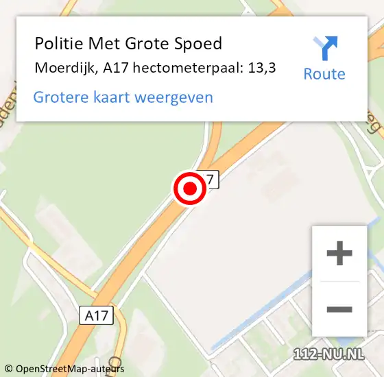 Locatie op kaart van de 112 melding: Politie Met Grote Spoed Naar Moerdijk, A17 hectometerpaal: 13,3 op 11 april 2024 16:43
