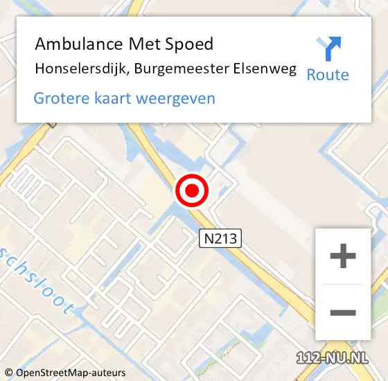 Locatie op kaart van de 112 melding: Ambulance Met Spoed Naar Honselersdijk, Burgemeester Elsenweg op 11 april 2024 16:49