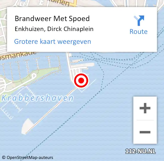 Locatie op kaart van de 112 melding: Brandweer Met Spoed Naar Enkhuizen, Dirck Chinaplein op 11 april 2024 17:54
