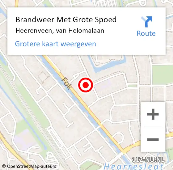 Locatie op kaart van de 112 melding: Brandweer Met Grote Spoed Naar Heerenveen, van Helomalaan op 11 april 2024 18:02