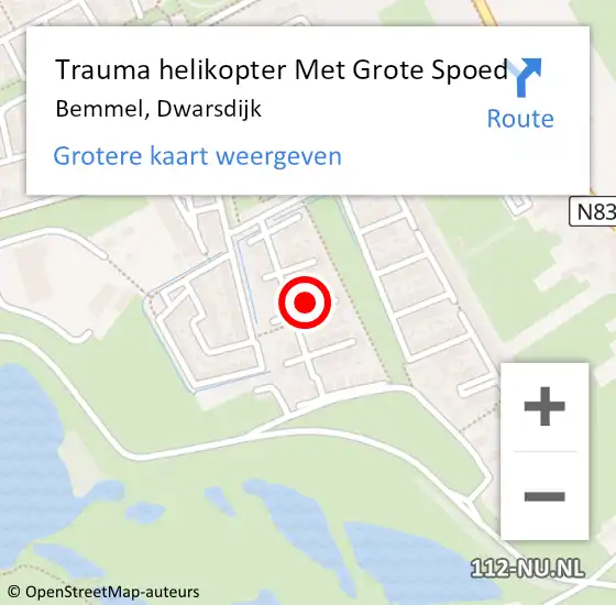 Locatie op kaart van de 112 melding: Trauma helikopter Met Grote Spoed Naar Bemmel, Dwarsdijk op 11 april 2024 18:47