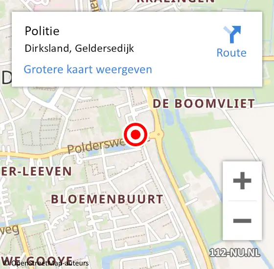 Locatie op kaart van de 112 melding: Politie Dirksland, Geldersedijk op 11 april 2024 18:51