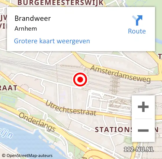 Locatie op kaart van de 112 melding: Brandweer Arnhem op 11 april 2024 18:55