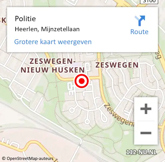 Locatie op kaart van de 112 melding: Politie Heerlen, Mijnzetellaan op 11 april 2024 19:18
