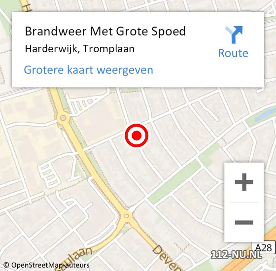 Locatie op kaart van de 112 melding: Brandweer Met Grote Spoed Naar Harderwijk, Tromplaan op 11 april 2024 19:29