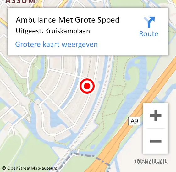 Locatie op kaart van de 112 melding: Ambulance Met Grote Spoed Naar Uitgeest, Kruiskamplaan op 11 april 2024 19:29
