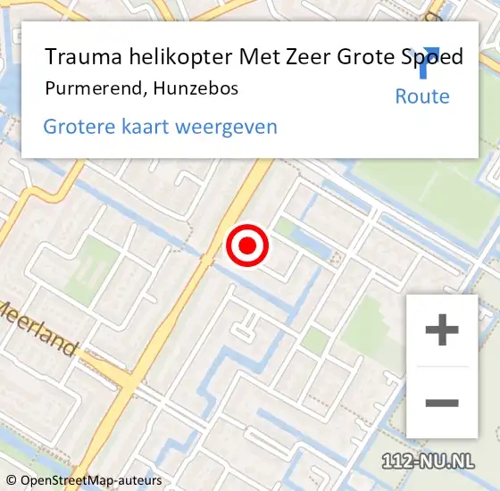 Locatie op kaart van de 112 melding: Trauma helikopter Met Zeer Grote Spoed Naar Purmerend, Hunzebos op 11 april 2024 19:50