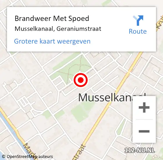 Locatie op kaart van de 112 melding: Brandweer Met Spoed Naar Musselkanaal, Geraniumstraat op 11 april 2024 19:50