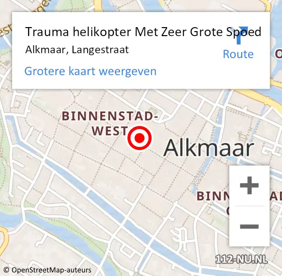 Locatie op kaart van de 112 melding: Trauma helikopter Met Zeer Grote Spoed Naar Alkmaar, Langestraat op 11 april 2024 20:06
