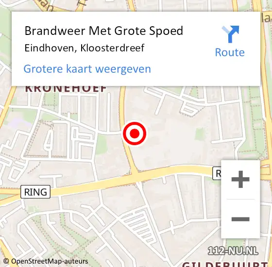 Locatie op kaart van de 112 melding: Brandweer Met Grote Spoed Naar Eindhoven, Kloosterdreef op 11 april 2024 20:08
