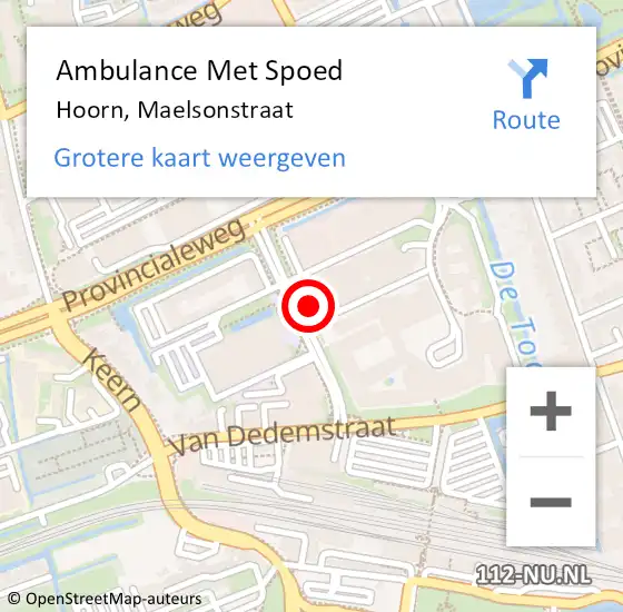 Locatie op kaart van de 112 melding: Ambulance Met Spoed Naar Hoorn, Maelsonstraat op 11 april 2024 21:19