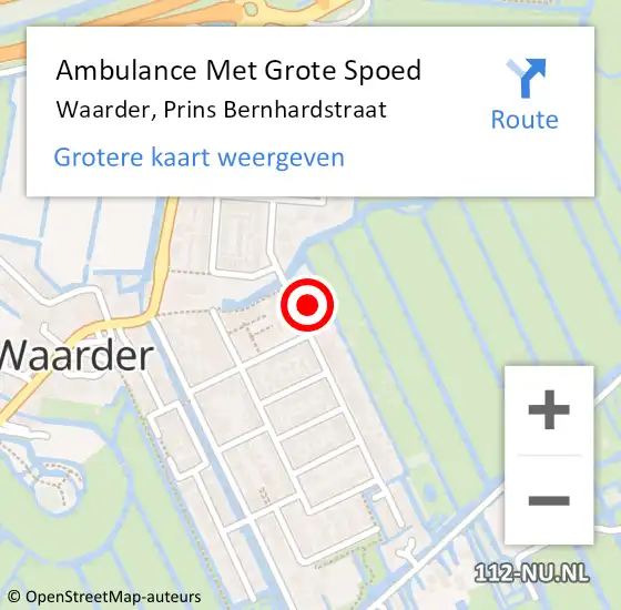 Locatie op kaart van de 112 melding: Ambulance Met Grote Spoed Naar Waarder, Prins Bernhardstraat op 11 april 2024 21:19