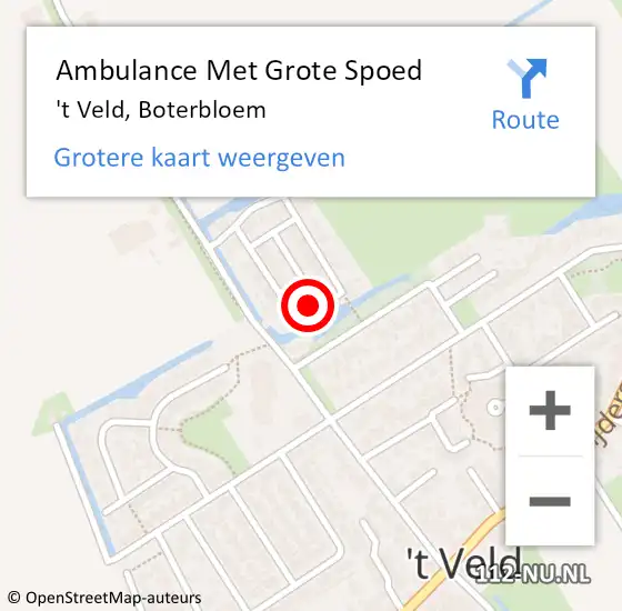 Locatie op kaart van de 112 melding: Ambulance Met Grote Spoed Naar 't Veld, Boterbloem op 11 april 2024 21:29