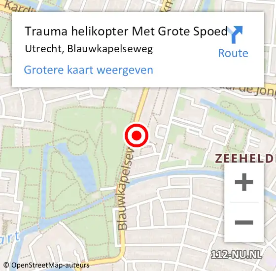 Locatie op kaart van de 112 melding: Trauma helikopter Met Grote Spoed Naar Utrecht, Blauwkapelseweg op 11 april 2024 21:38