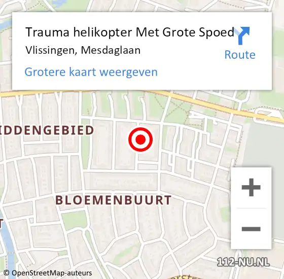 Locatie op kaart van de 112 melding: Trauma helikopter Met Grote Spoed Naar Vlissingen, Mesdaglaan op 11 april 2024 21:56