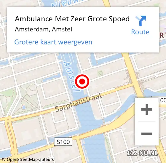 Locatie op kaart van de 112 melding: Ambulance Met Zeer Grote Spoed Naar Amsterdam, Amstel op 11 april 2024 22:53
