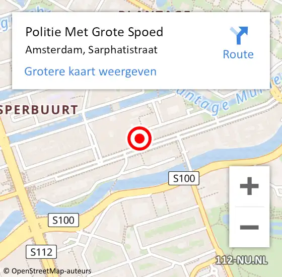 Locatie op kaart van de 112 melding: Politie Met Grote Spoed Naar Amsterdam, Sarphatistraat op 11 april 2024 23:26