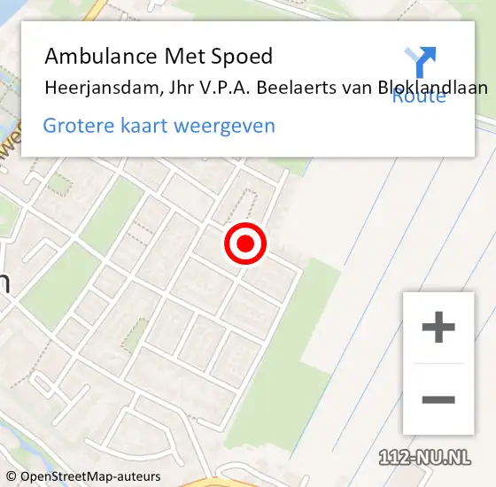 Locatie op kaart van de 112 melding: Ambulance Met Spoed Naar Heerjansdam, Jhr V.P.A. Beelaerts van Bloklandlaan op 12 april 2024 01:03