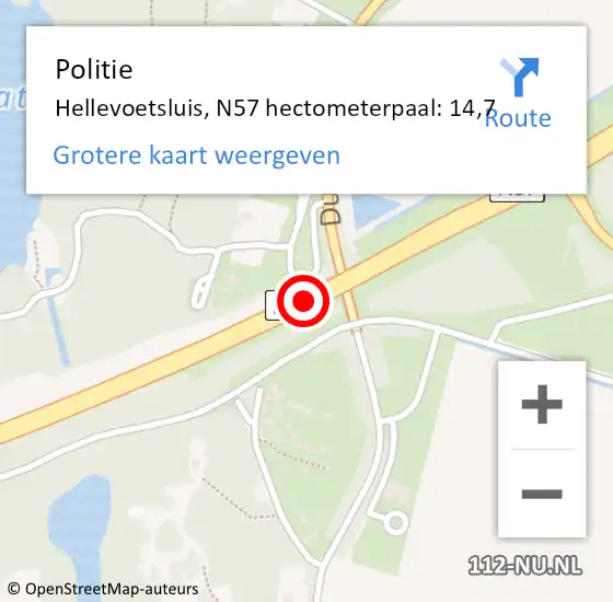 Locatie op kaart van de 112 melding: Politie Hellevoetsluis, N57 hectometerpaal: 14,7 op 12 april 2024 01:23