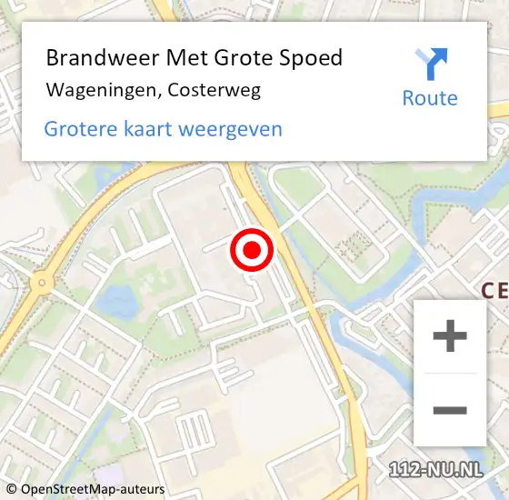 Locatie op kaart van de 112 melding: Brandweer Met Grote Spoed Naar Wageningen, Costerweg op 12 april 2024 04:34