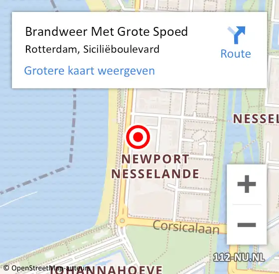 Locatie op kaart van de 112 melding: Brandweer Met Grote Spoed Naar Rotterdam, Siciliëboulevard op 12 april 2024 05:17