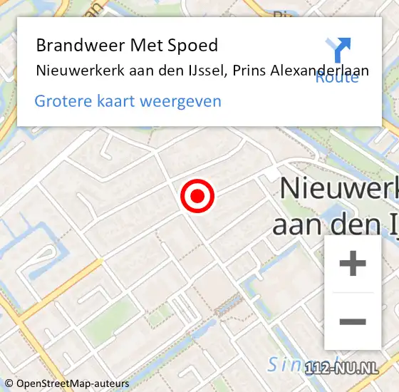 Locatie op kaart van de 112 melding: Brandweer Met Spoed Naar Nieuwerkerk aan den IJssel, Prins Alexanderlaan op 12 april 2024 06:00