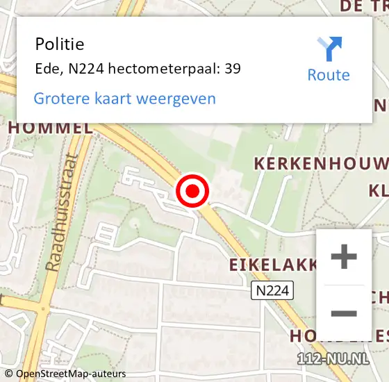 Locatie op kaart van de 112 melding: Politie Ede, N224 hectometerpaal: 39 op 12 april 2024 08:31