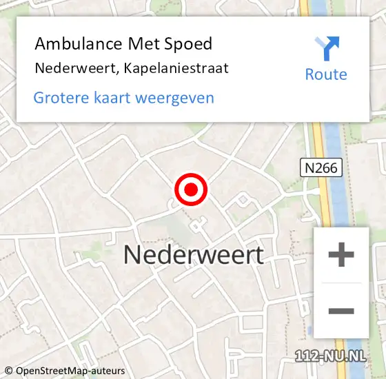 Locatie op kaart van de 112 melding: Ambulance Met Spoed Naar Nederweert, Kapelaniestraat op 12 april 2024 09:04