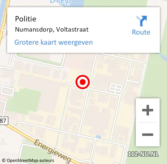 Locatie op kaart van de 112 melding: Politie Numansdorp, Voltastraat op 12 april 2024 09:25