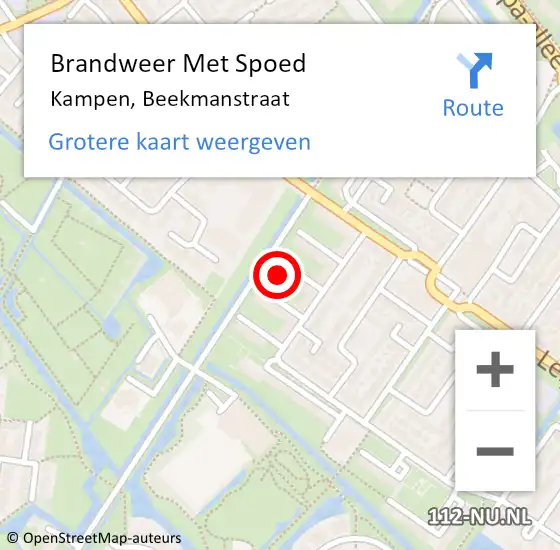 Locatie op kaart van de 112 melding: Brandweer Met Spoed Naar Kampen, Beekmanstraat op 12 april 2024 09:46