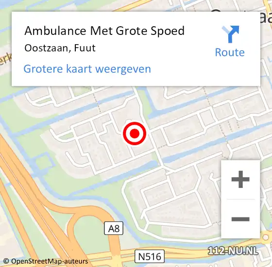 Locatie op kaart van de 112 melding: Ambulance Met Grote Spoed Naar Oostzaan, Fuut op 12 april 2024 09:58