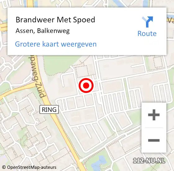 Locatie op kaart van de 112 melding: Brandweer Met Spoed Naar Assen, Balkenweg op 12 april 2024 10:03